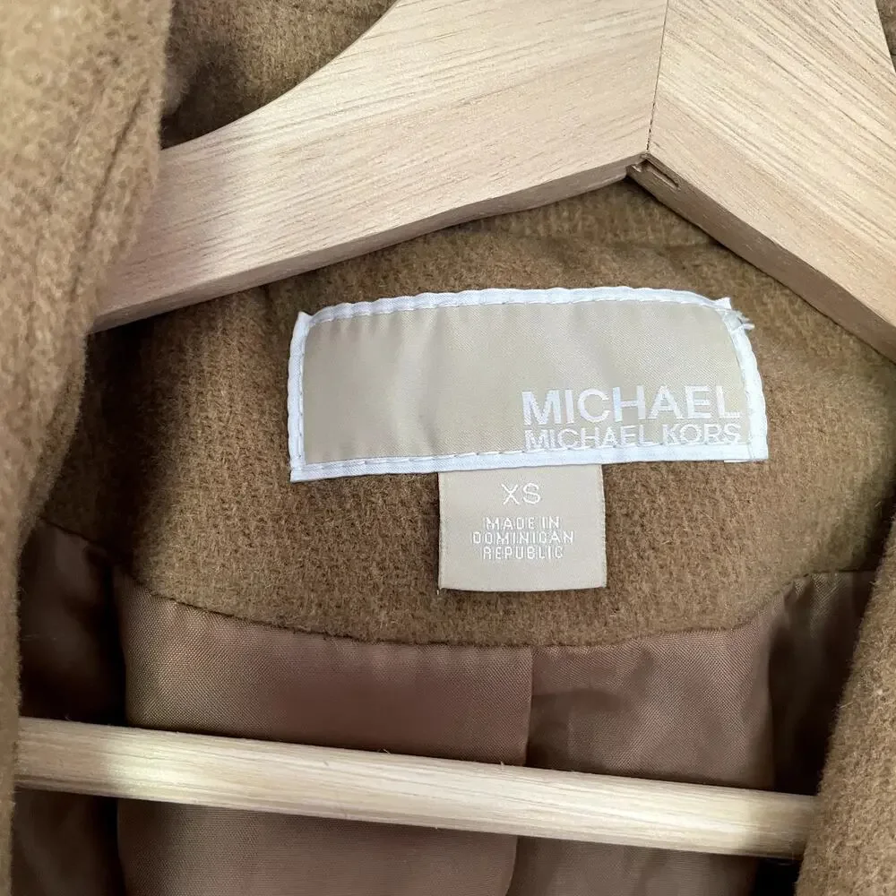 Michael Kors brown peacoat jacket warm wool winter pockets full zip women's XS